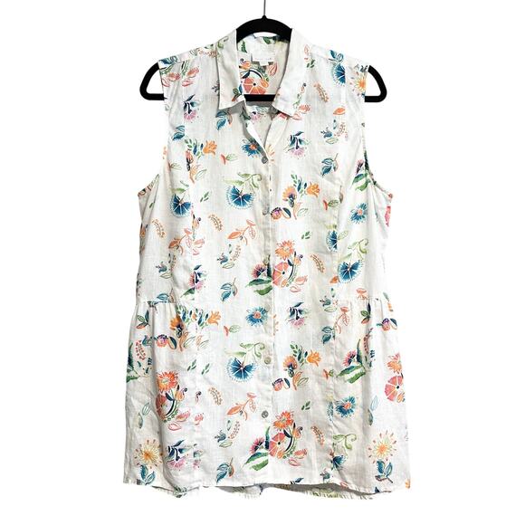 J. Jill Tops - J. Jill Love Linen 100% Linen Floral Button Front Sleeveless Top Size L